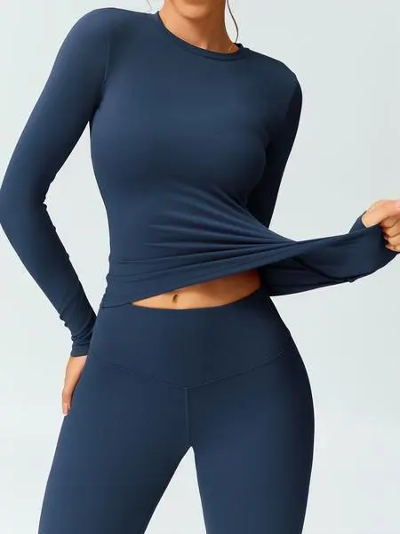 Women's Solid Color Tracksuit Set- Long Sleeve Tee & Leggings
