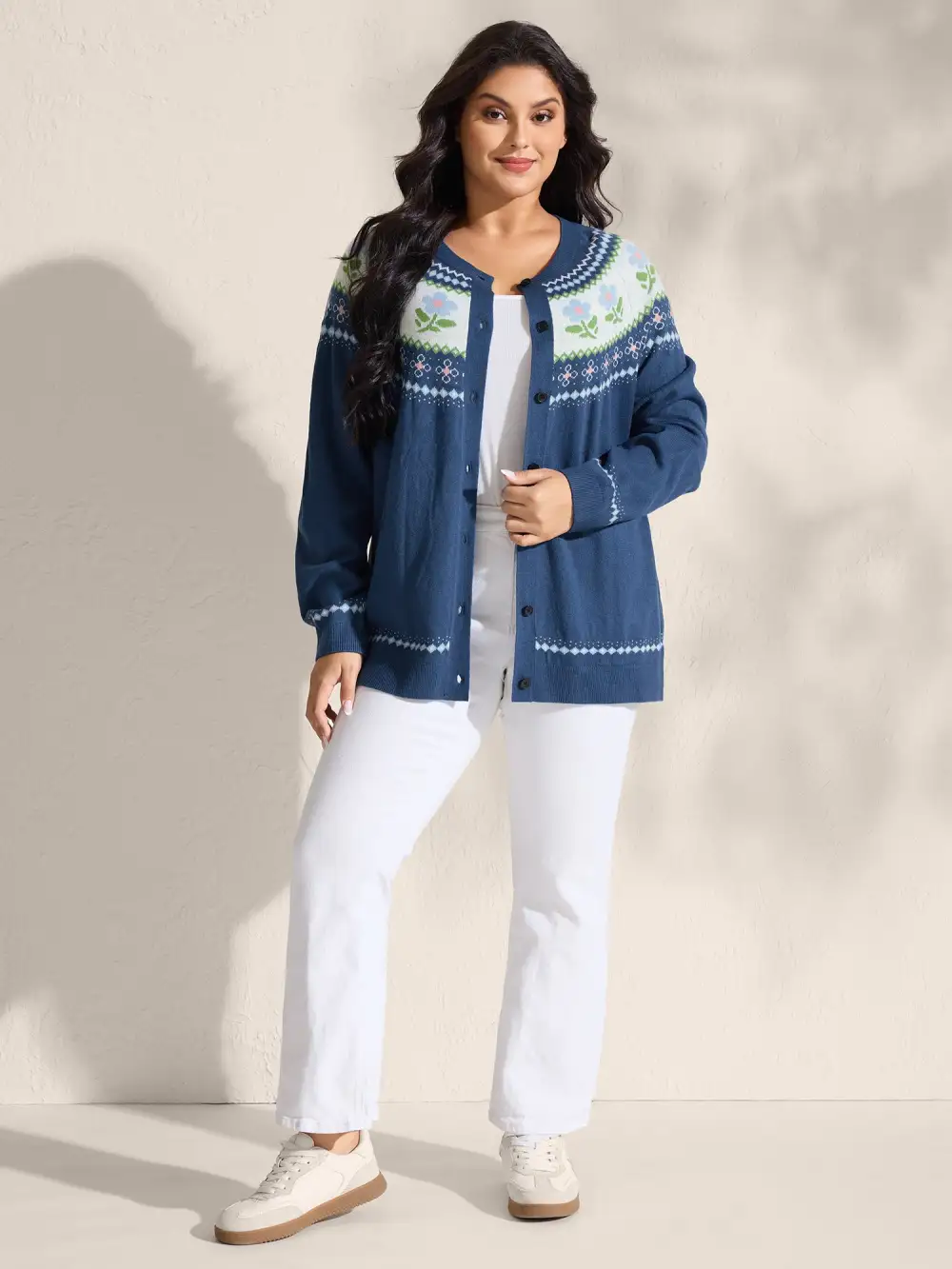 Fair Isle Jacquard Color Contrast Knit Cardigan