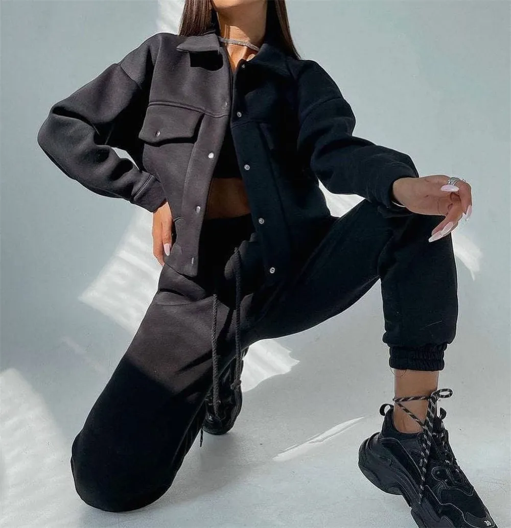 Ladies Jacket Top Casual Two Piece Set