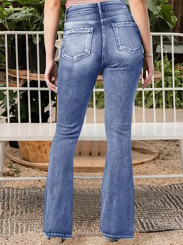 Women‘s Flare Low Rise Jeans Bootcut Full Length Denim Wide Leg Micro-elastic High Waist Fashion Casual Daily Light Blue Black S M