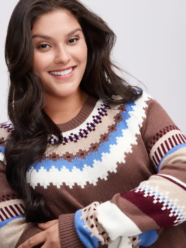 Fair-Isle Jacquard Pattern Contrast Pullover