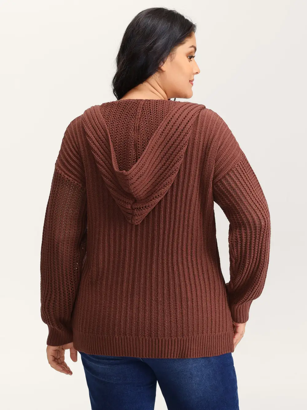 Textured Zipper Front Hooded Knit Cardigan