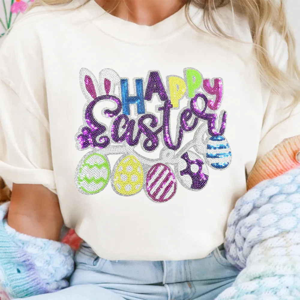 T-shirt Happy Easter Women Printed Round Neck Short Sleeve