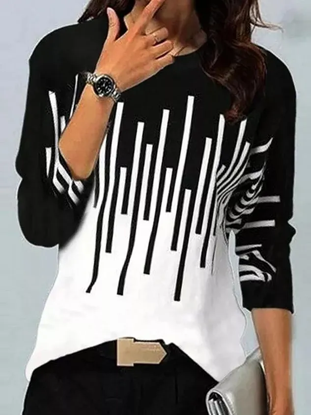 Daily Geometric Cotton Blends T-shirt