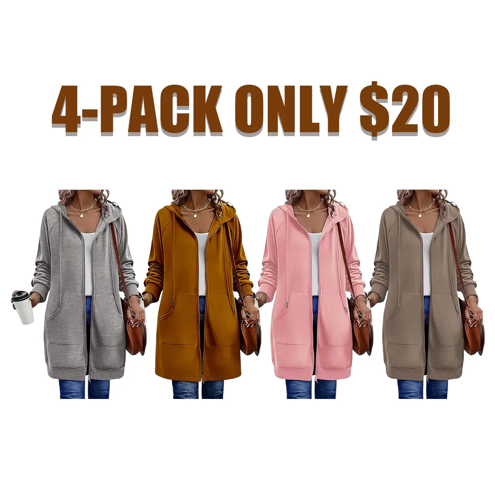 Women's casual cotton pullover with zipper and hood