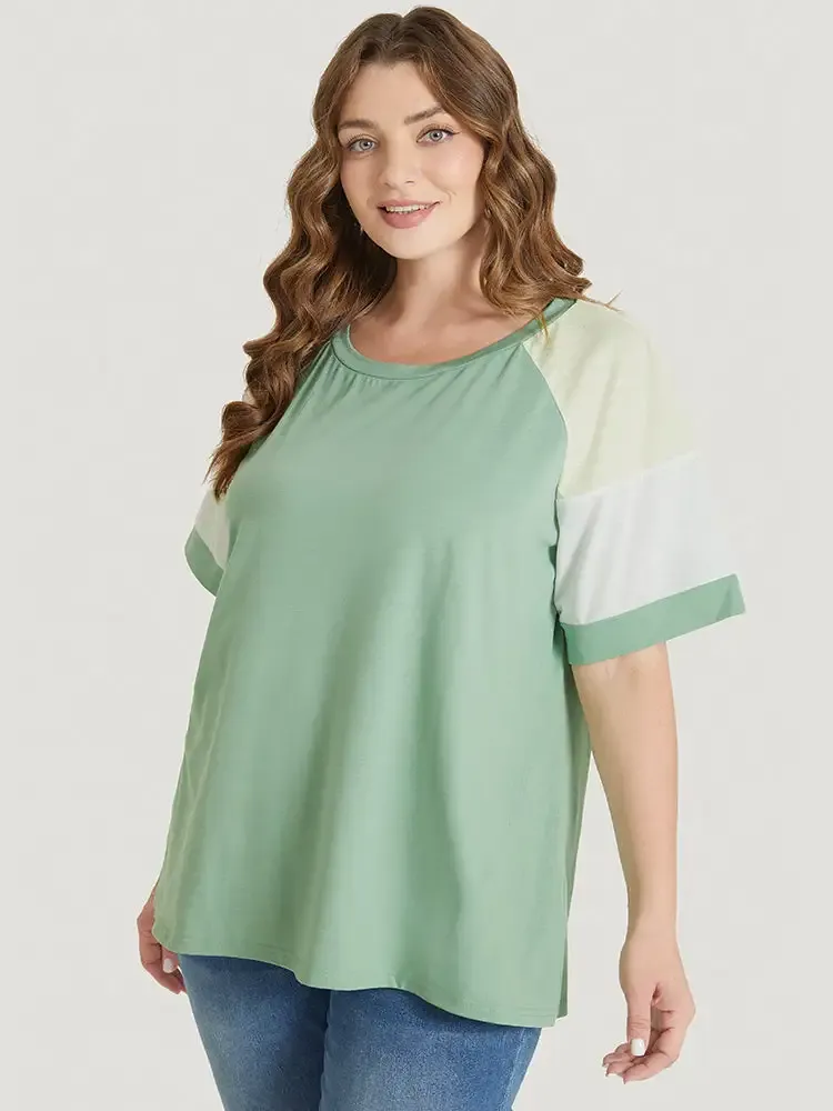 Colorblock Contrast Crew Neck Raglan Sleeve T-shirt