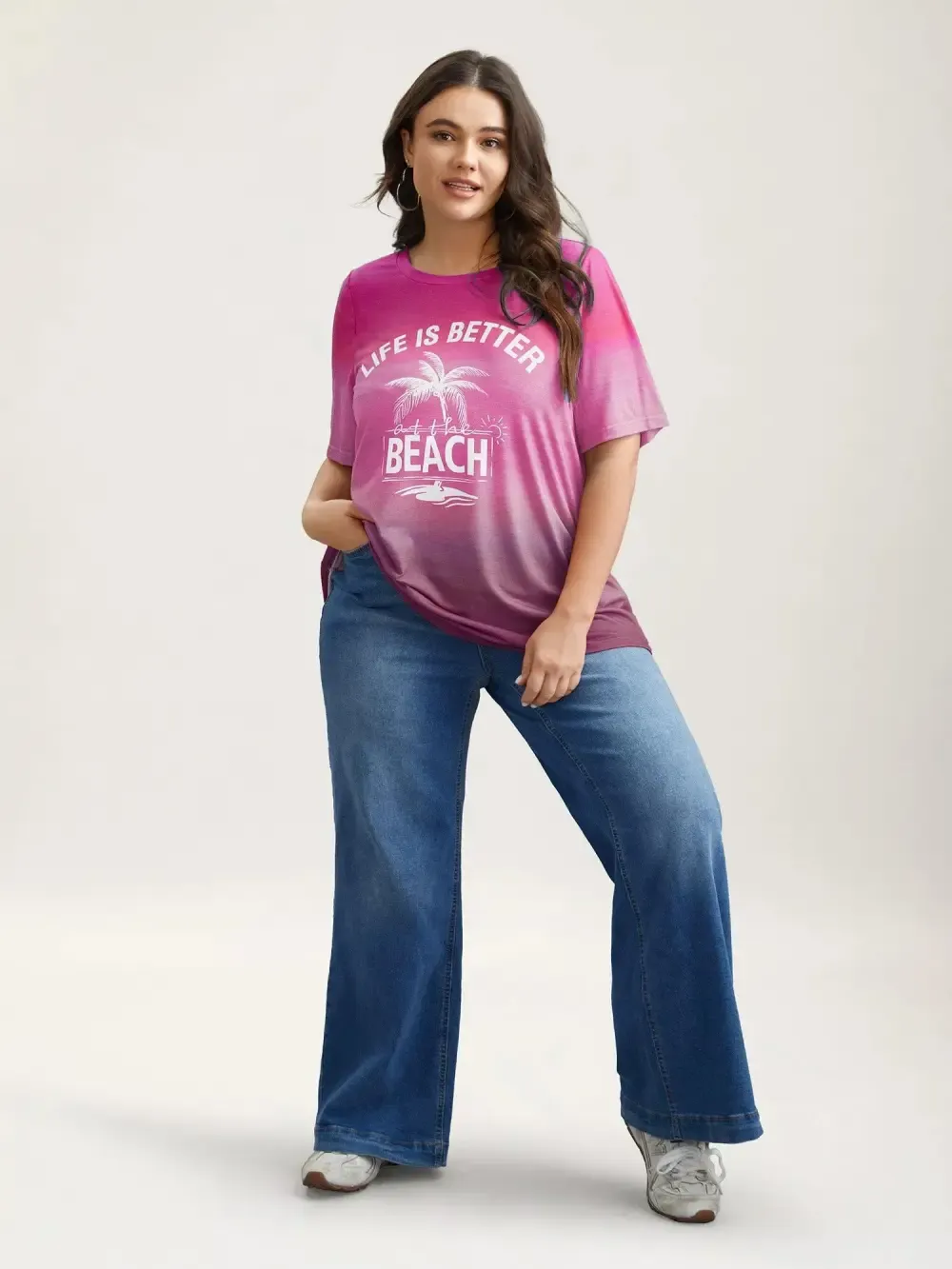 Gradient Beach Print Fitted T-Shirt