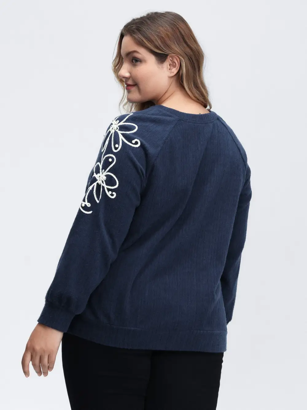 Textured Stretchy 3D Beadwork Sweatshirt