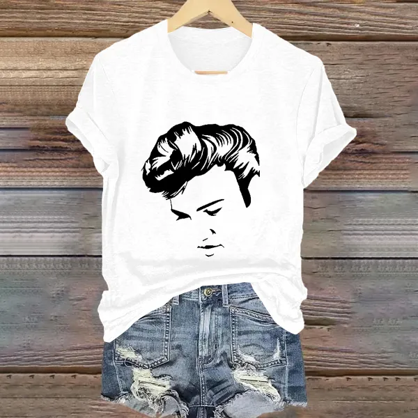 Women's American The King Print Short Sleeve Round Neck Cotton T-Shirt