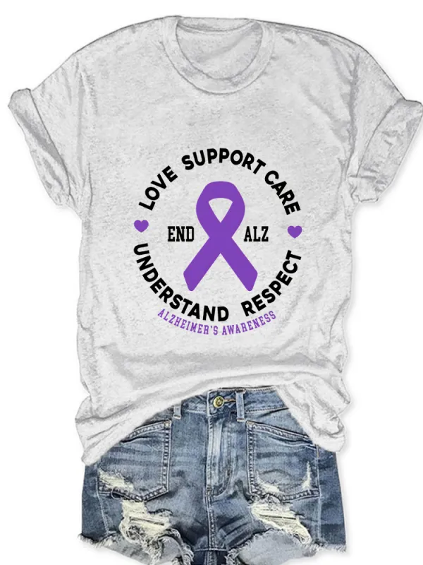 Women'S Love Support Cure Alzheimer'S Awareness Round-Neck T-Shirt