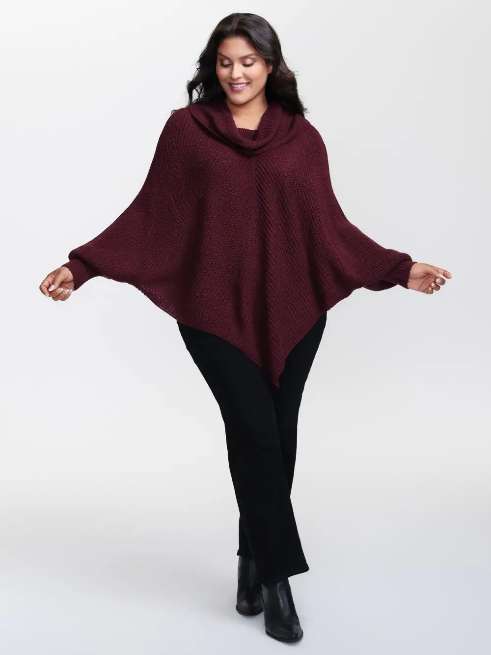 Turtle Neck Batwing Sleeve Asymmetrical Hem Pullover