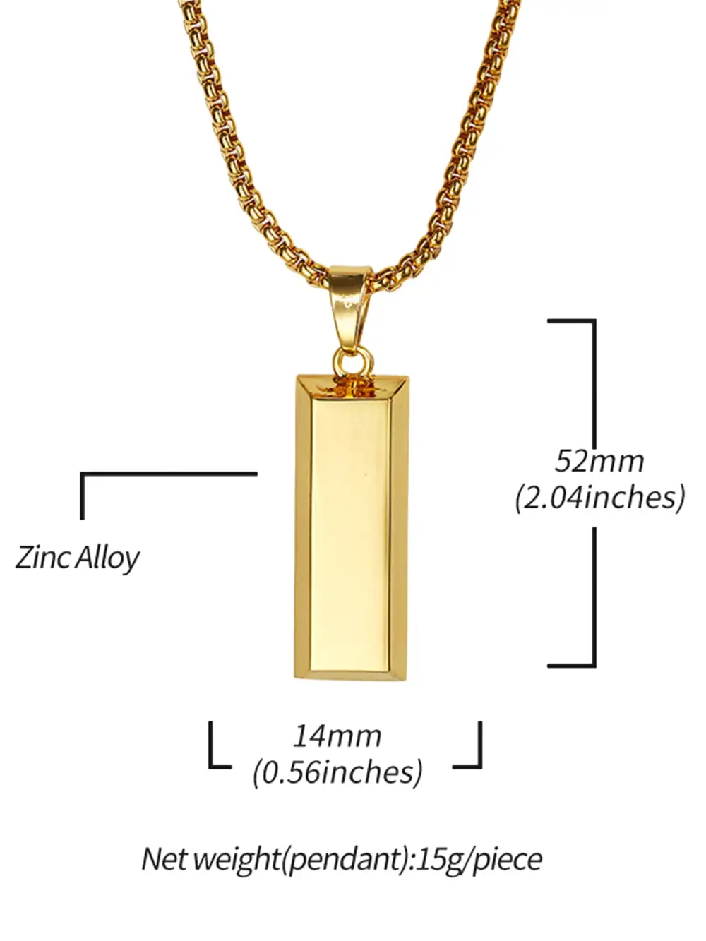 Gold Bar Hip Hop Pendant Necklace