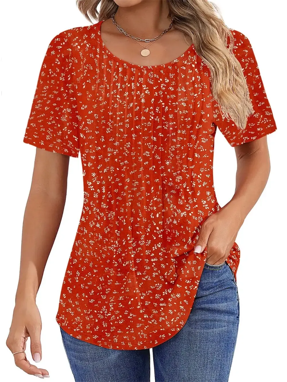 📣Women Summer Pleated Short Sleeve Tunic Blouses Tops