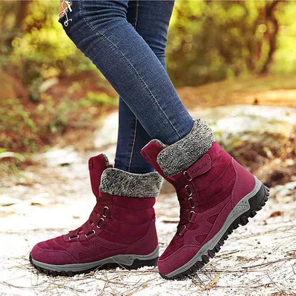 Large Size Women Hook Loop Outdoor Sneakers Mid Calf Warm Suede Boots