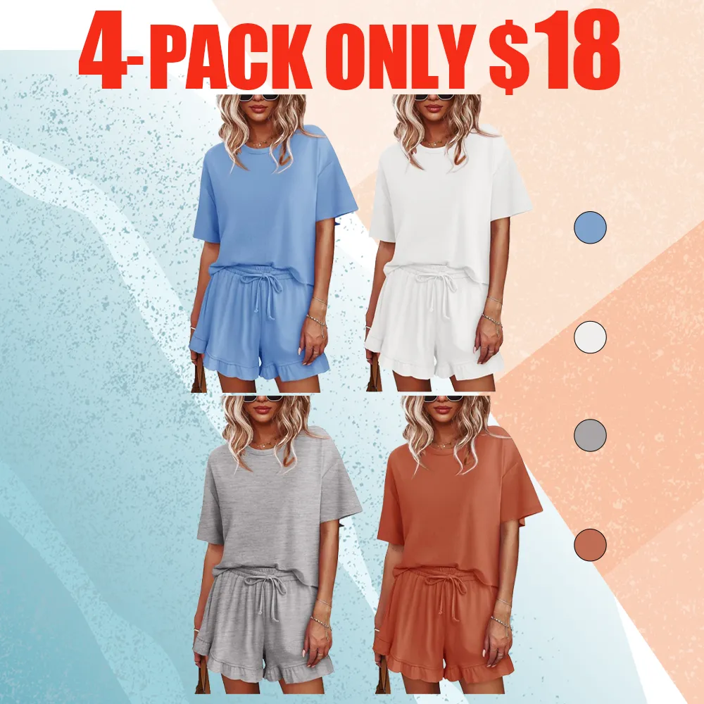 Women's 2 Piece Pajama Set – Ruffle Sleeve Top & Shorts Lounge Outfit