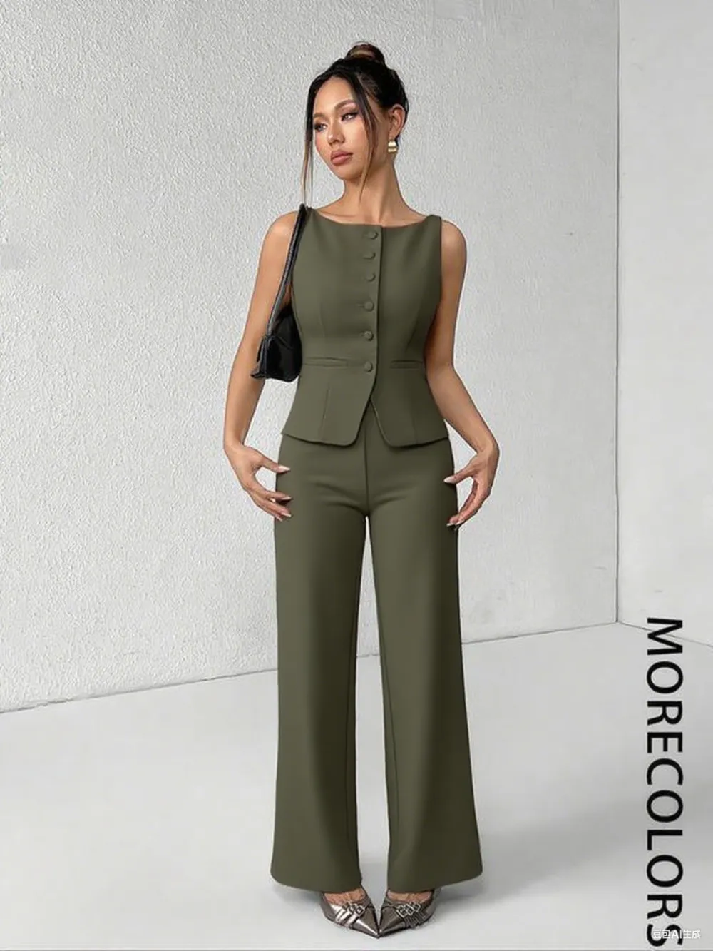 Women's Summer Two-Piece Set – Button Tank Top & Wide Leg Pants