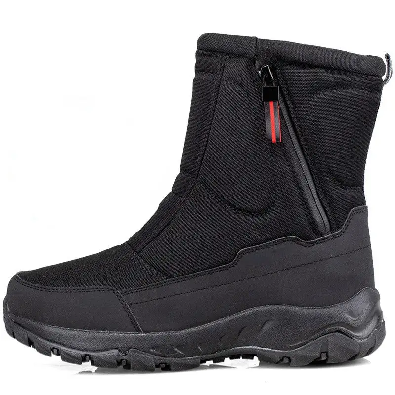 Thickened men's snow boots with plush insulation, anti slip and waterproof women's short sleeved couples' large cotton shoes