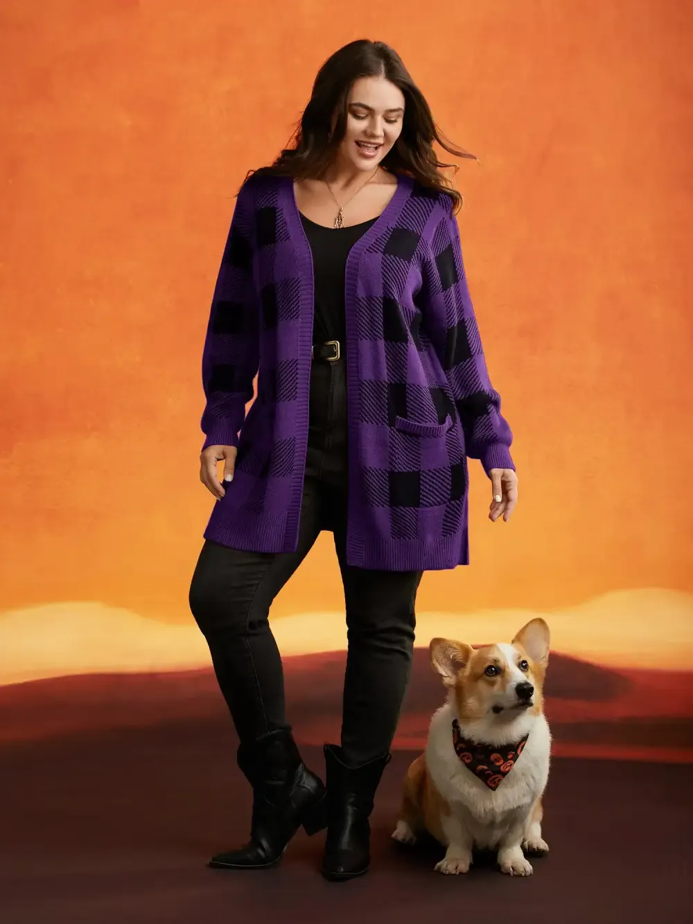 Supersoft Essentials Halloween Plaid Open Cardigan