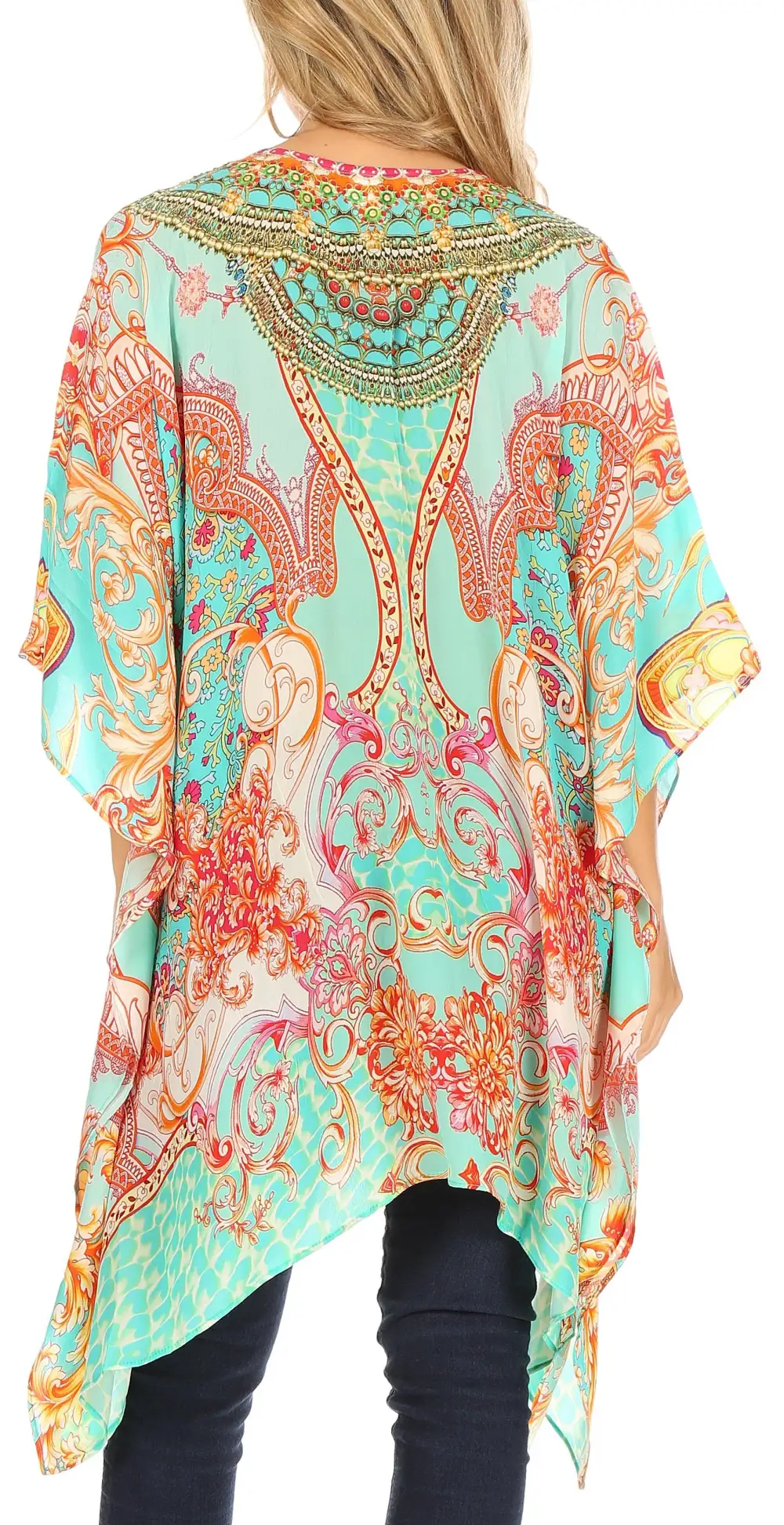 Women's Caftan Poncho Cover up V neck Top Lace up With Rhinestone