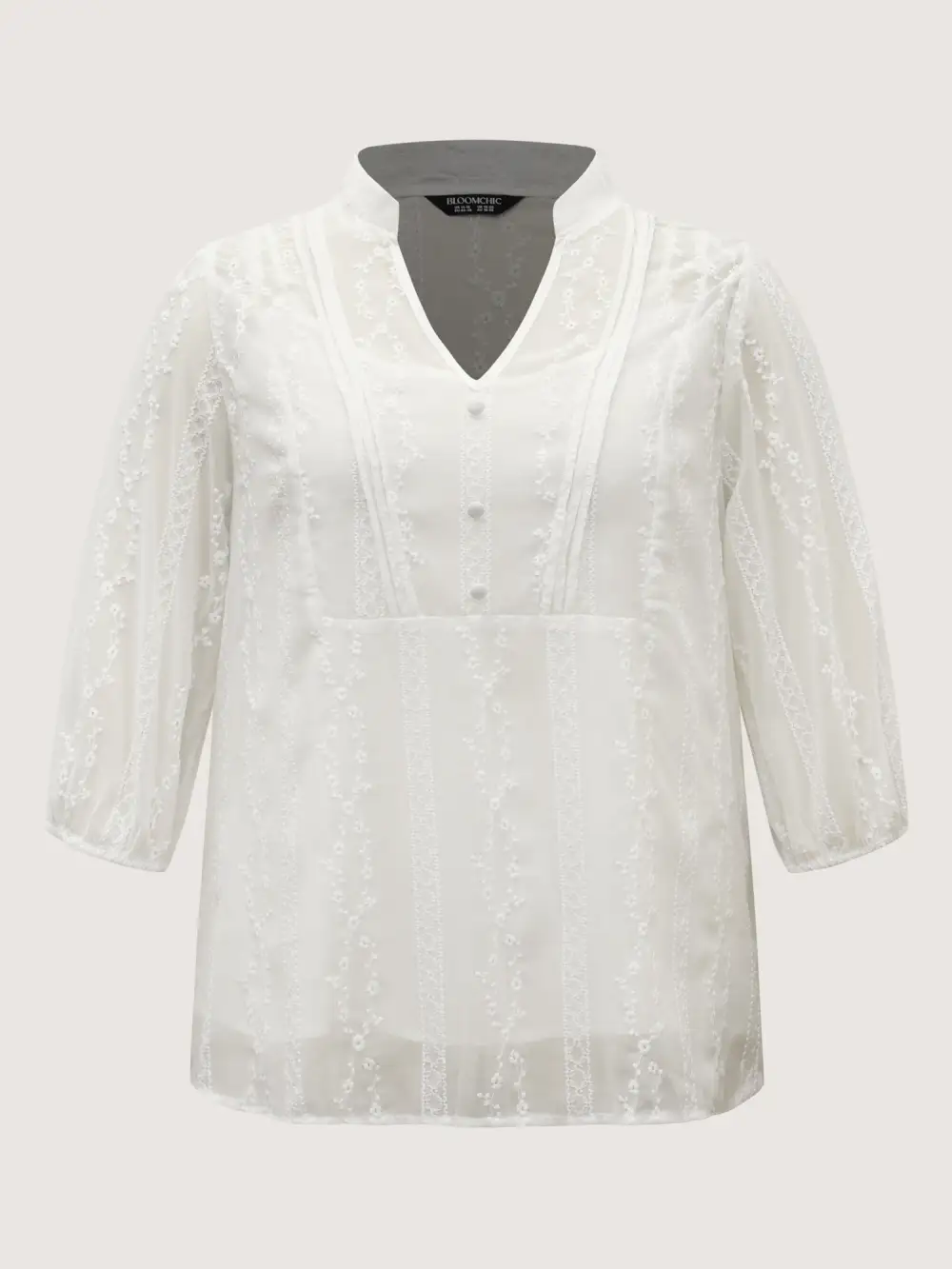 Texture Mesh Button Detail Tucked Seam Blouse