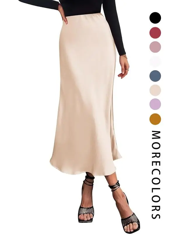 Women's High Waist Flared Skirt – Elegant Solid Color Skirt for Summer, Formal Events, Parties & Wedding Guest Outfits