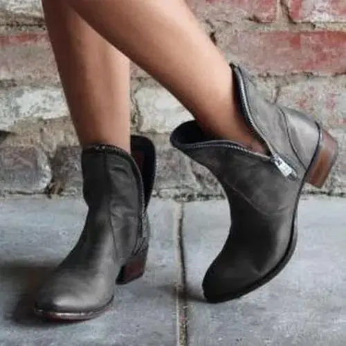 Women's Zipper Ankle Boots Low Heel Boots