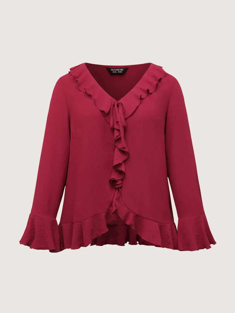 Ruffled V-Neck Curvy Edge Blouse
