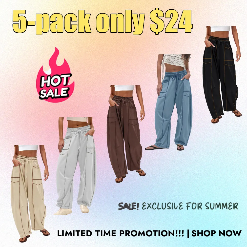 Womens Baggy Barrel Pants Wide Leg Lounge Drawstring Sweatpants with Pockets