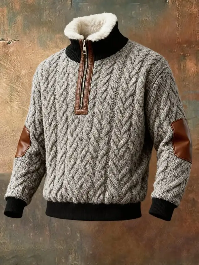 Men's Retro Western Print Zipper Sweatshirt