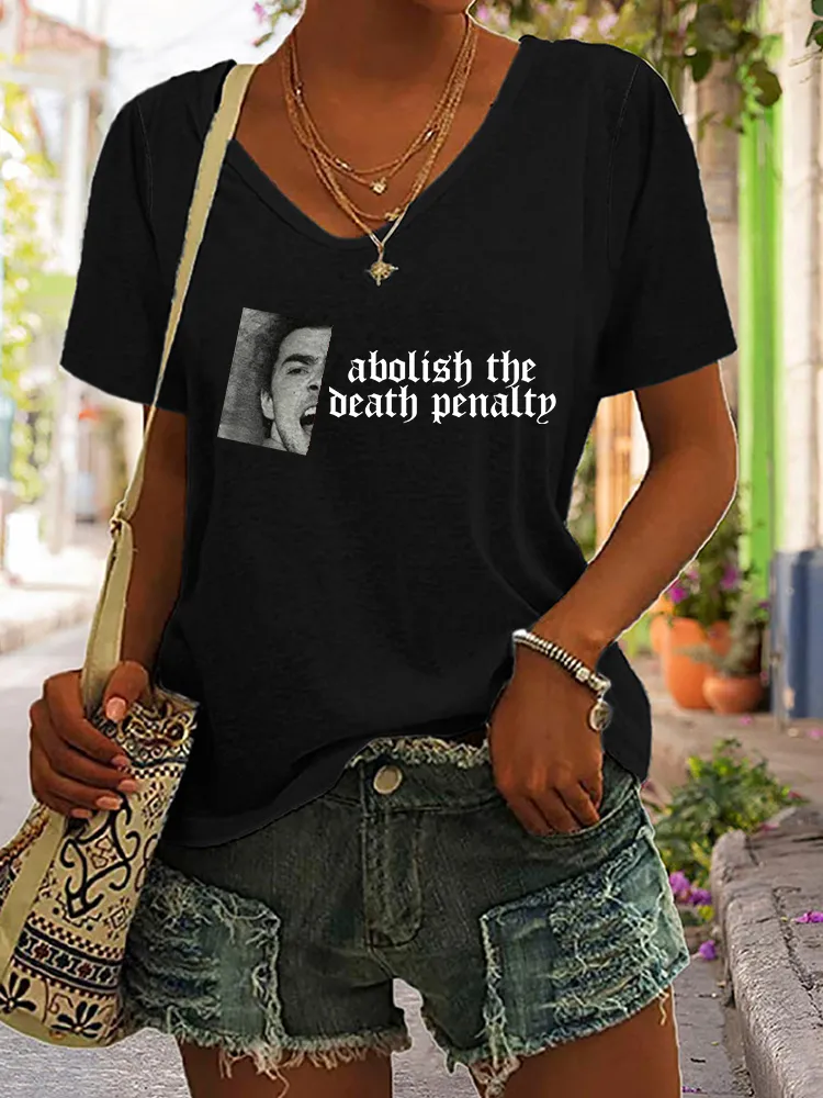 Women's Abolish The Death Penalty Short Sleeves V-Neck Pure Cotton T-Shirt