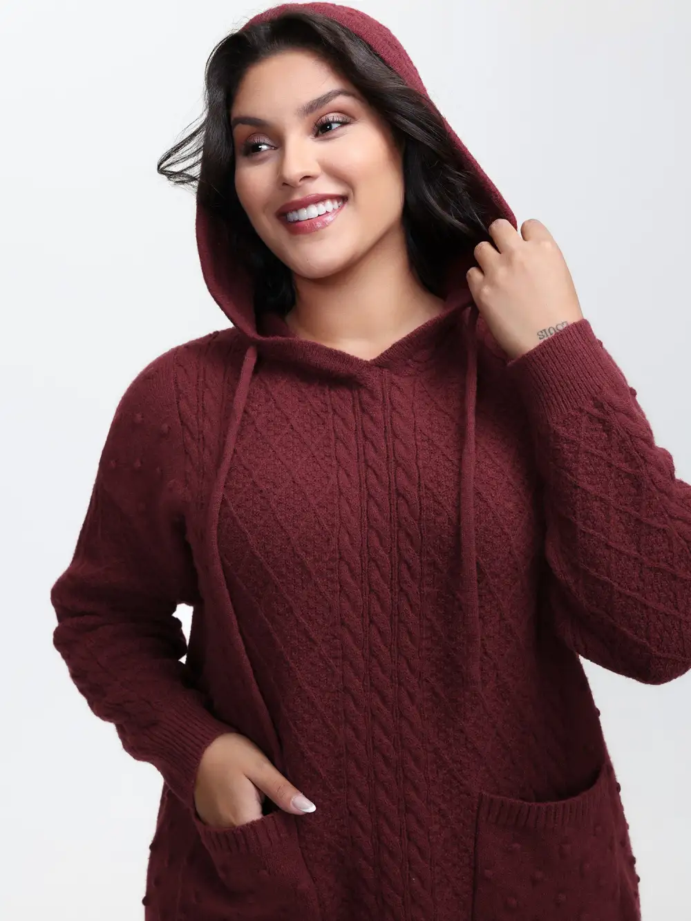 Solid Textured Hooded Pullover