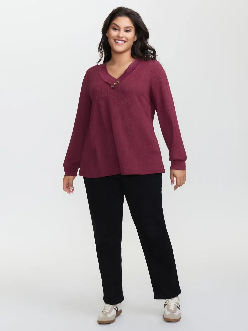 Textured Stretchy Buttons T-Shirt