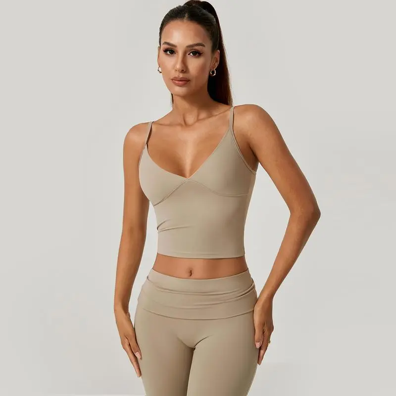 Women's 2-Piece Deep V Crop Cami & Flared Pants Set