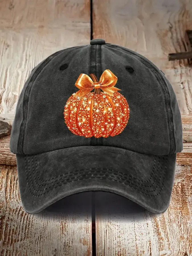 Retro Autumn Pumpkin Bow Print Baseball Cap