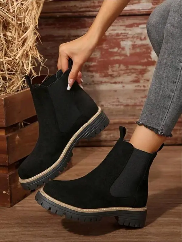 Chunky Sole Chelsea Boots for Women, Trendy High Heel Ankle Boots