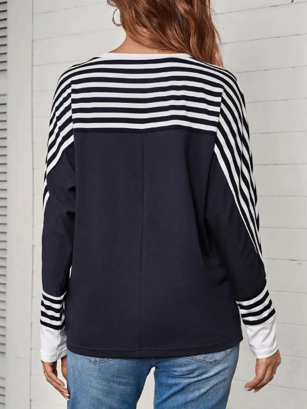 Striped Print Batwing Sleeve Tee