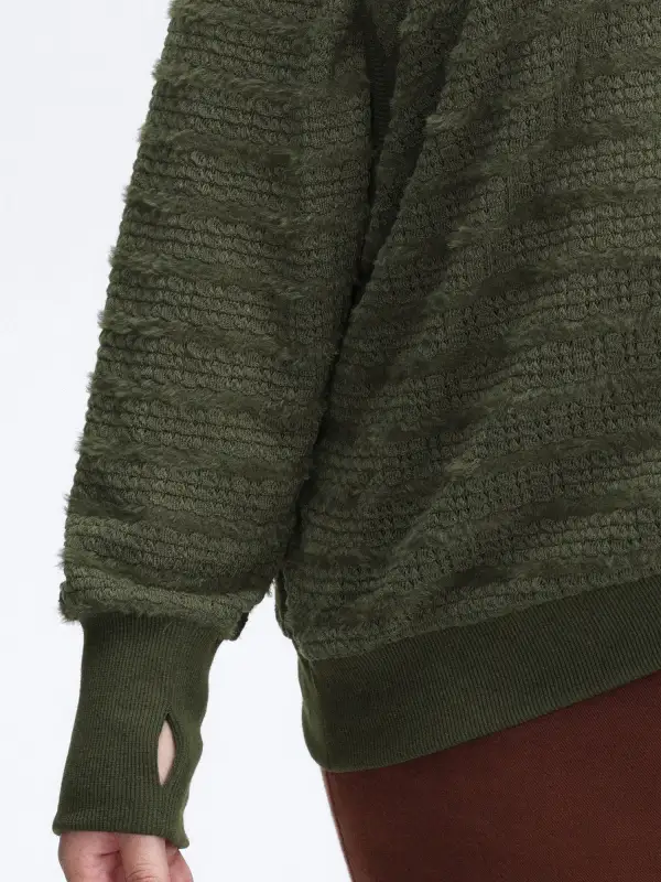 Textured V-Neck Dolman Sleeve Sweatshirt