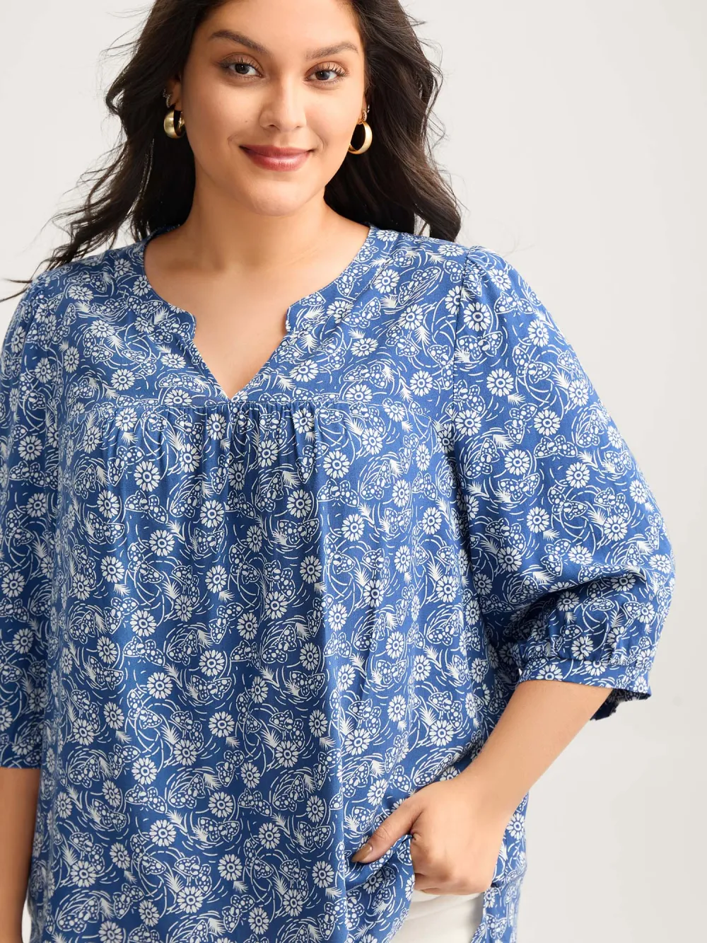 Floral Print Quarter Sleeve Blouse
