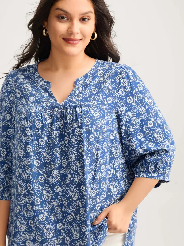Floral Print Quarter Sleeve Blouse