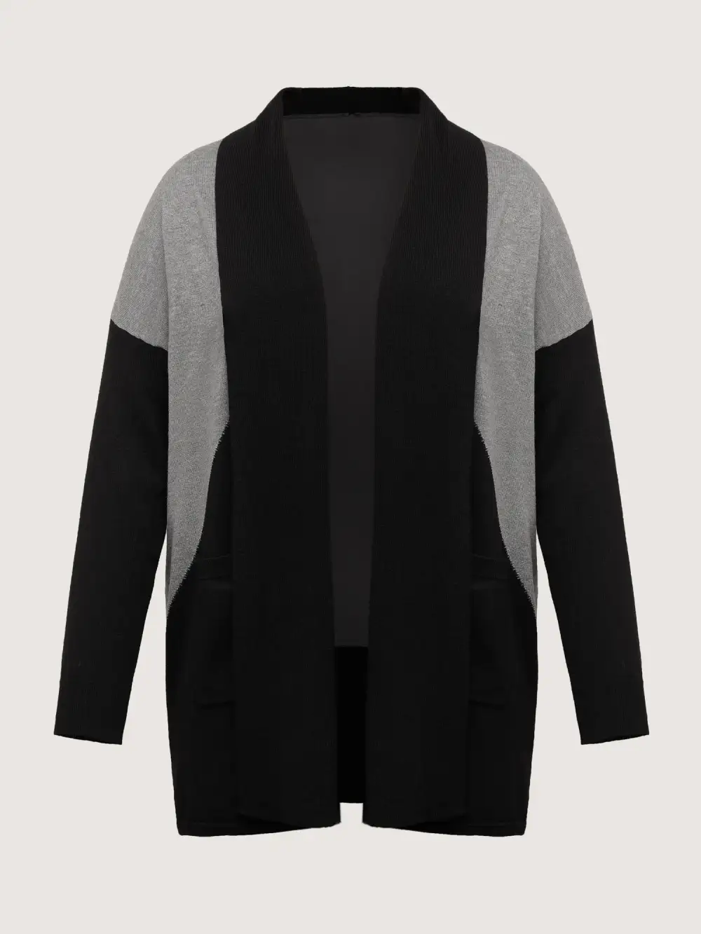 Color Patches Kimono Collar Pockets Knit Cardigan