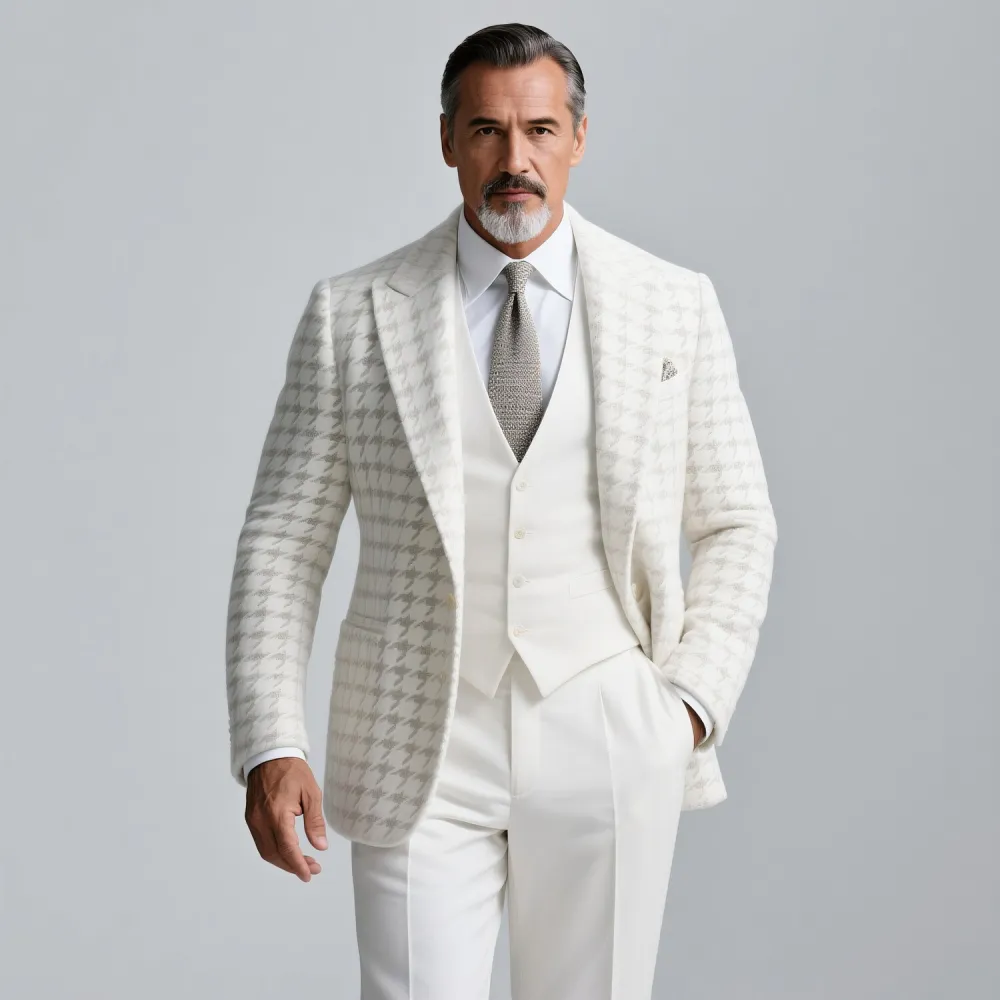 Men's Business Peak Lapel Long Sleeve Single Breasted Chest Pocket Houndstooth Pattern Blazer