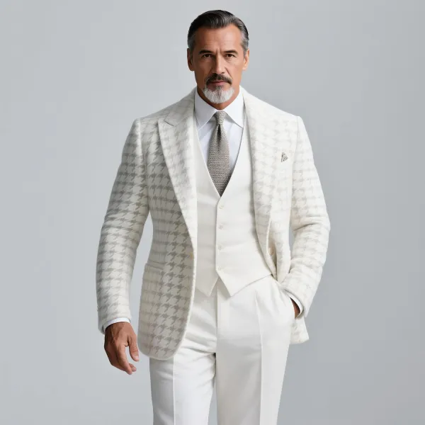 Men's Business Peak Lapel Long Sleeve Single Breasted Chest Pocket Houndstooth Pattern Blazer