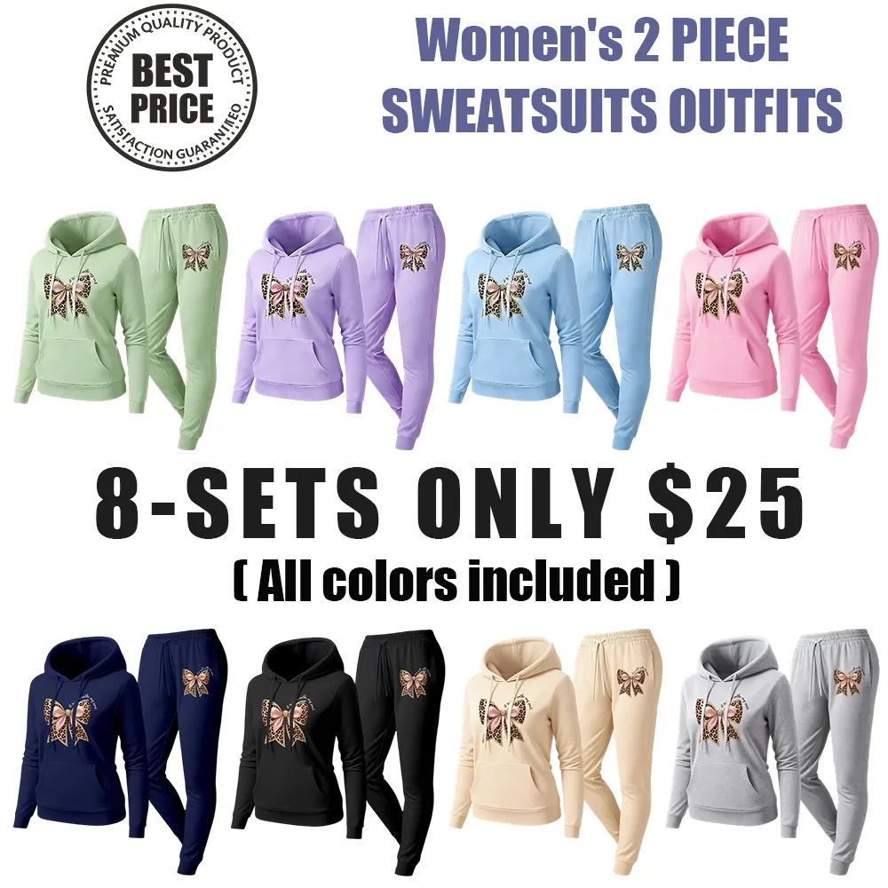 Women's Leopard Print Bow Pattern Tracksuit