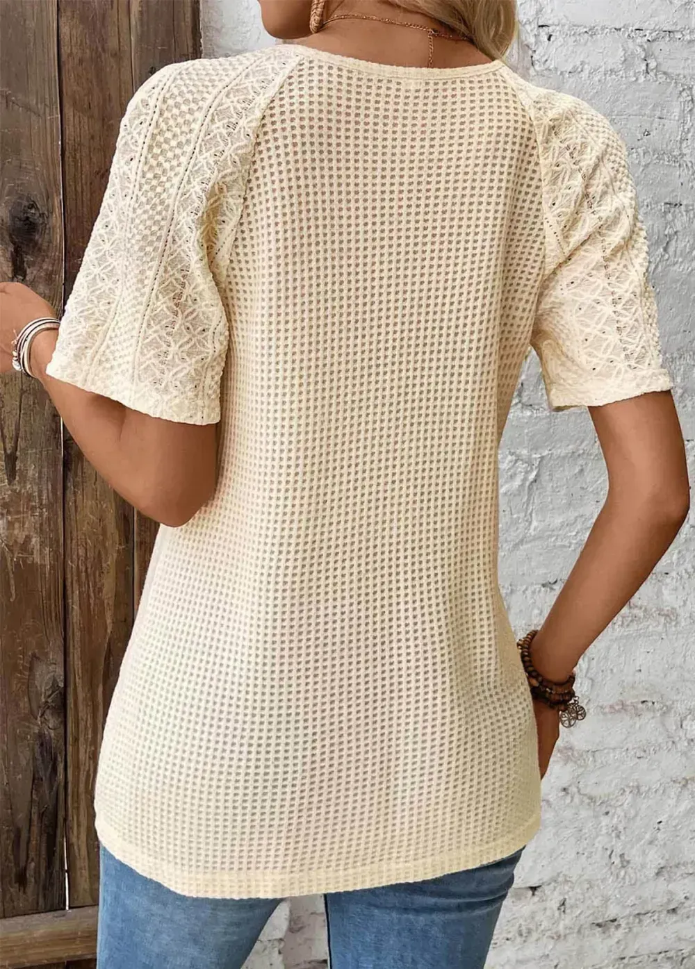 Light Camel Short Sleeve V Neck T Shirt