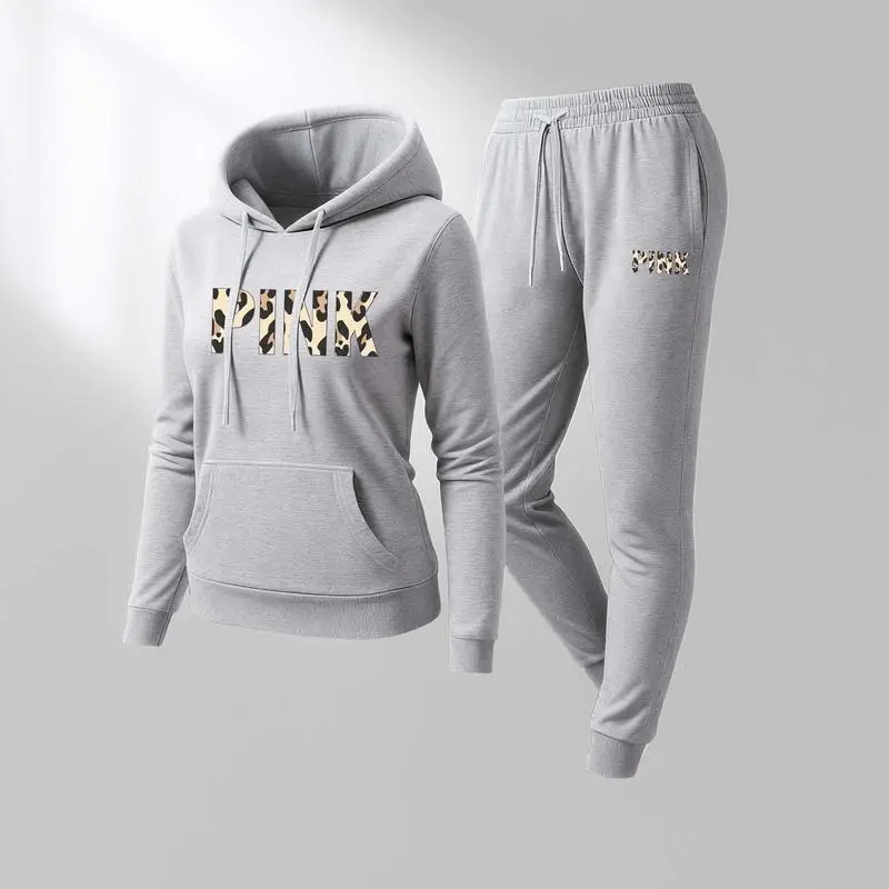 Women's Leopard Pink Print Sweatpants Set