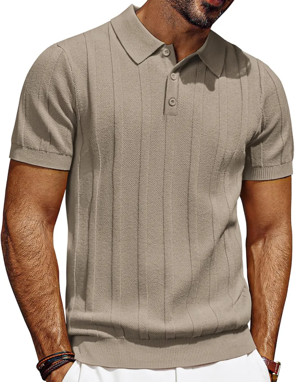 CLEARANCE SALE🔥Mens Polo Shirts Short Sleeve Textured Knit Polo Shirt Ribbed Casual Golf Shirts