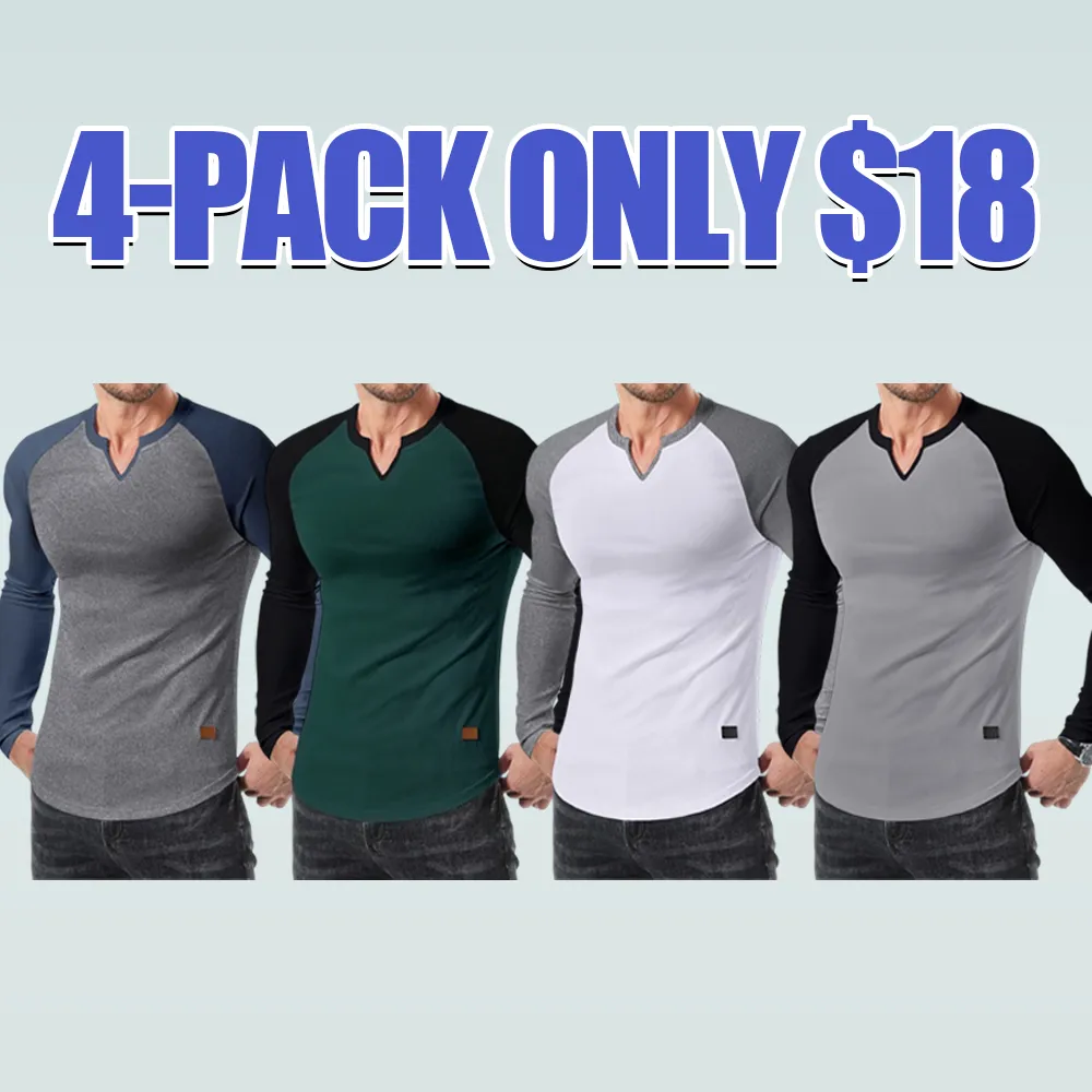 Mens Long Sleeve Muscle T Shirts Casual V-Neck Longline Ribbed Tee Shirts