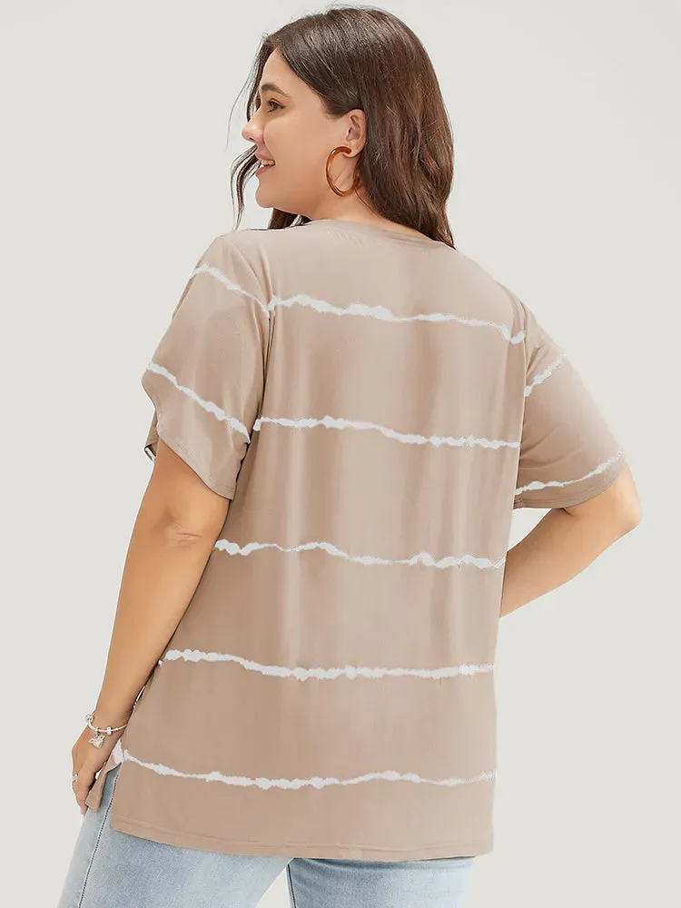 Striped Contrast Petal Sleeve T-shirt