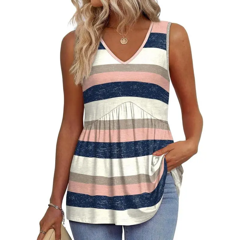 Women’s V-Neck Peplum Tank Top – Flowy, Sleeveless, Stretchy Summer Style