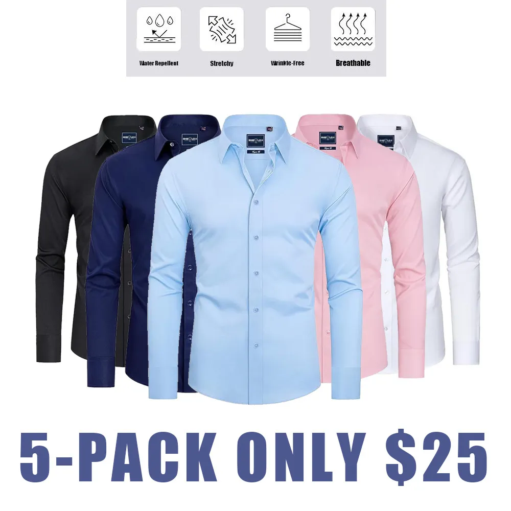 Men's Slim Fit Stain-Resistant Dress Shirts – Long Sleeve Button